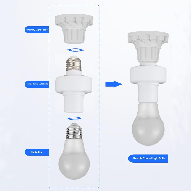 Remote Control Light Sockets,E26/E27 Bulb Base Holder with Timer,No Wiring