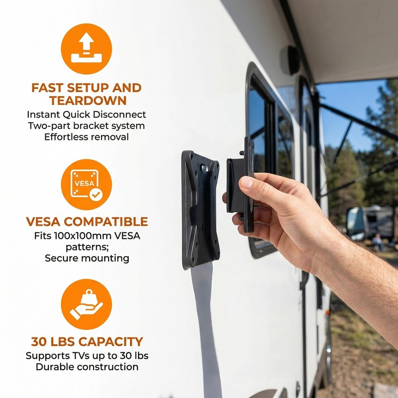 RV TV Mount for Camper, Anti-Rust Quick Release Wall Mount