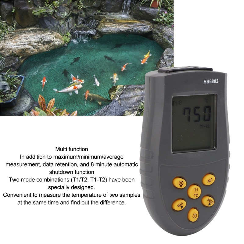HS6802 Dual Channel Digital Thermometer Handheld High Accuracy LCD Display