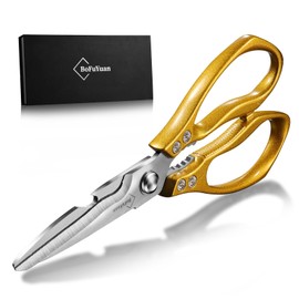 BoFuYuan Kitchen Shears for Food: Multipurpose Heavy Duty Kitchen Shears for Cutting Chicken, Meat, Food, (9'' Gold)