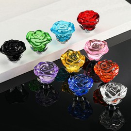 Youyole 10 Pcs Dresser Crystal Knobs 30mm Glass Pull for Cabinets and Drawers Knobs for Dresser Drawers and Kitchen(Rose Flower Style)