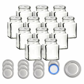 gouveo BlueSeal Preserving Jars 314 ml Square with Screw Lid Silver Set of 12 - Storage Jars 0.3 L with Screw Cap TO63 - Empty Jars for Preserving, Preserving and Storing