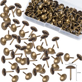 YOUOWO 120 Pcs Iron Pins Bronze Tone Board Drum Tacks Fasteners Decorative Nails Antique Sofa Shoes Door Decoration 11 x 17mm