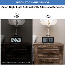 Digital Alarm Clock Battery Operated with Large Display, Night Light Sensor, Temperature and Date | Bedside Clock for Bedroom, Dorm, Office Desk, Bathroom, Kids, Travel