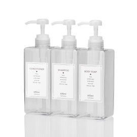 NESEKT Shampoo Bottle, Dispenser, Refill Bottle, 3 Types, 22.0 fl oz (650 ml) (Clear 3 Pieces)
