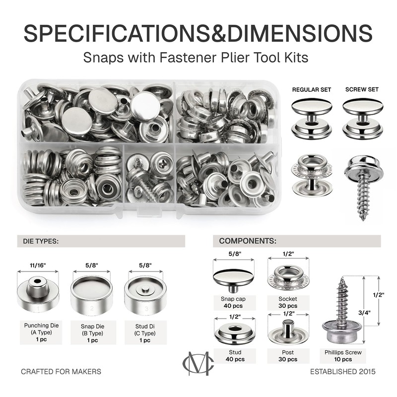 CRAFTMEMORE - Kit de cierre a presión resistente, herramienta ajustable