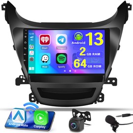 Hikity Android 13 Car Stereo for Hyundai Elantra 2014 2015 2016 with 2+64G Wireless Carplay Android Auto, 9 Inch Touchscreen Radio GPS WiFi Bluetooth FM RDS SWC MIC Backup Camera