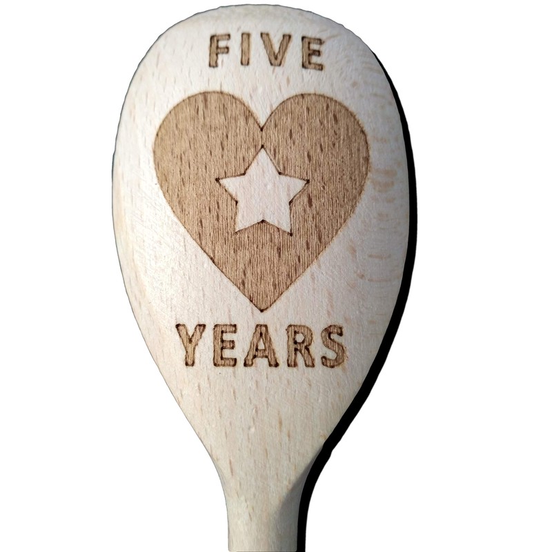 FastCraft 5th ANNIVERSARY WOOD GIFT WOODEN BAKING SPOON FIVE 5