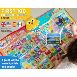 First 100 Words Bilingual Electronic Alphabet Poster – Interactive Learning Chart for Kids | 100 First Words in English & Spanish | Educational Talking Wall Poster