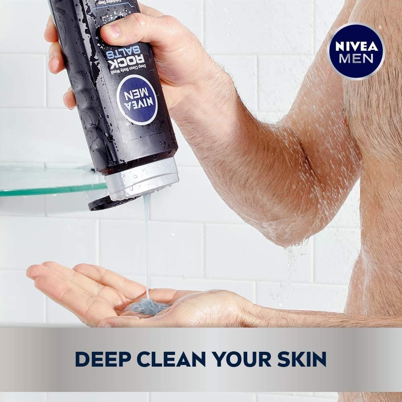 Nivea Men Deep Clean Rock Salts Body Wash, Exfoliating Rock