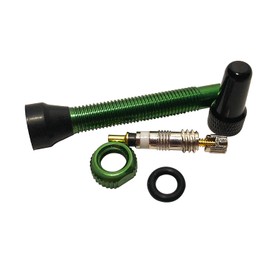 Road Up Pair (2) 44mm Tubeless Green Presta Valve Stems w/Removable Core, Aluminum Cap