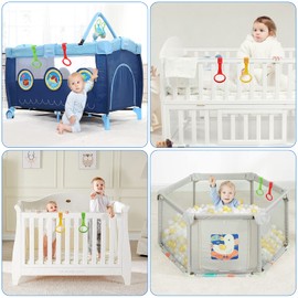 LEADSTAR Rings for Cribs, 6 Pieces Baby Hand Rings Handle Removable Hand Rings for Baby Toddler for Leg Exercise Stand Up Exercise in Cots Travel Cots