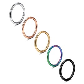 Kakonia 5 Pcs a Set 316L Stainless Steel Septum Piercing Nose Hoop Clicker Ring Hypoallergenic 16G 18G 20G