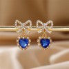 Bow Heart Earrings for Women Valentines Rhinestone Ribbon Crystal CZ