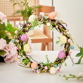 Easter Wreath with Eggs, Artificial Door Wreath, Easter Egg Wreath, Rabbit-Shaped Wall Wreath, Spring Wreath for Easter Decoration, Spring Decoration for Outdoors, Door Wreath, 25 x 25 x 5 cm