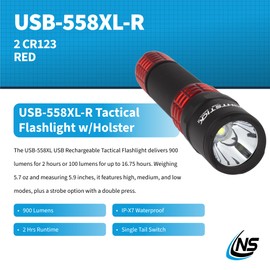 Nightstick USB-558XL-R Metal USB Rechargeable Multi-Function Tactical Flashlight - Red