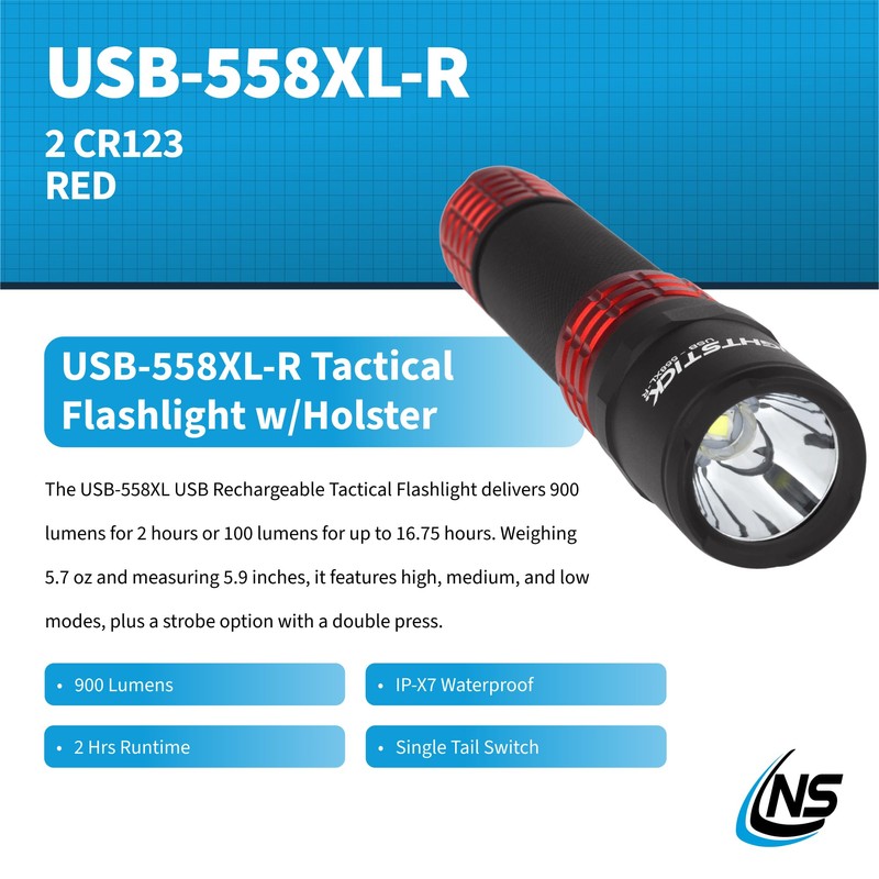 Nightstick USB-558XL-R Metal USB Rechargeable Multi-Function Tactical Flashlight - Red