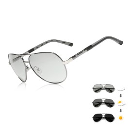 Kingseven Classic Military Aviator Glasses Polarised Sunglasses for Men Women Vintage Retro Style UV Blocking NK725-B (Gun Photochrome), gun photochrome