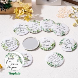 Y1tvei Leaves Bible Compact Mirrors - 36Pcs Green White Leaf Christian Gifts Bulk Bible Verse Mini Compact Mirrors Inspirational Portable Round Pocket Makeup Mirror for Women Purse Church Mother’s Day