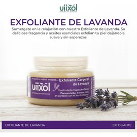 Exfoliante Corporal de Lavanda para Relajación Azúcar Morena, Suaviza y Nutre la Piel Aromaterapia para Creatividad Fórmula Vegana, Libre de Tóxicos Hecho en México
