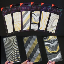 Artline Sticker Nail Sticker Gold Black Line Tape 6 Types / 아트라인스티커 네일스티커 골드블랙라인테이프 6종