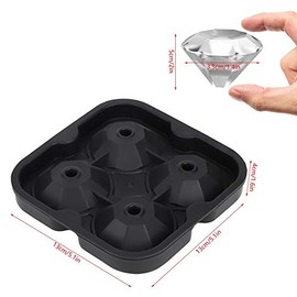 Bandeja para cubitos de hielo en forma de diamante Molde para hacer hielo para pasteles 4 ranuras(黑色)