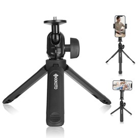 GEEKOTO Handy-Stativ, Aluminiumlegierung, Mini-Reise-Handy-Stativ, einziehbares Kamerastativ für Kompaktkameras und 360°-Kugelkopf mit Handy-Clip, tragbarer Vlog-Selfie-Stick