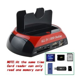 Dual SATA IDE HDD Docking Station, SATA IDE Dual Slots External Enclosure, USB 2.0 Hub Hard Disk Drive Dock, with Card Reader, for IDE SATA I II HDD SSD