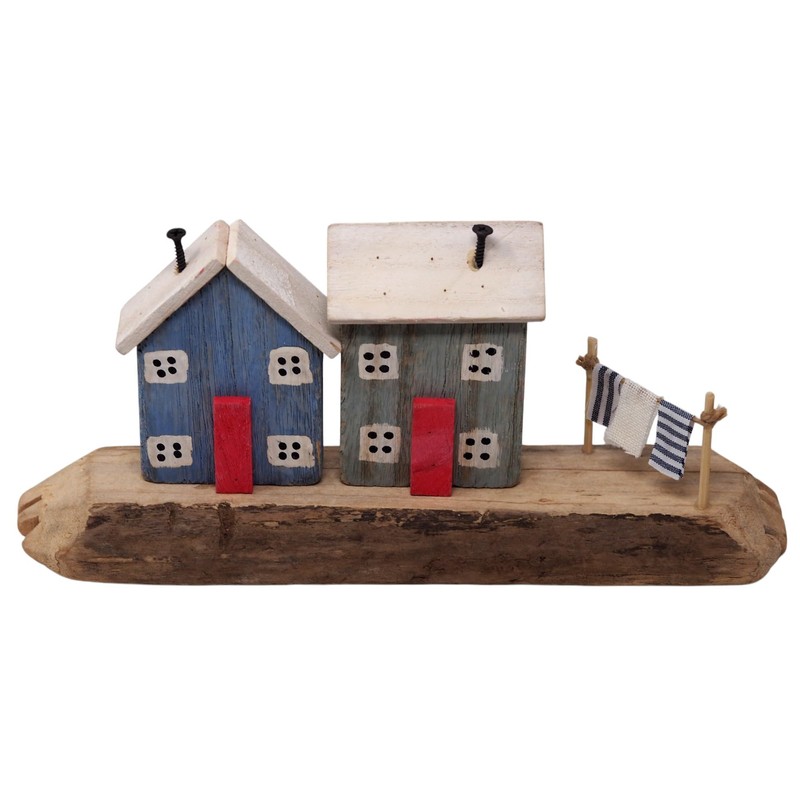 Nautical Rustic Wooden Coastal Village Beach House Ornament - Blue