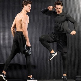 Men's Fashion Two-in-One Water Leggings Pants LD-272273-1 Set Black/2XL