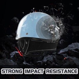 Half Motorcycle Helmets Retro Open Face Half Shell Motocross Helmet for Cycling Motocross Cruiser Bike Scooter Chopper Men Women DOT Approved (Blue, X-Large)