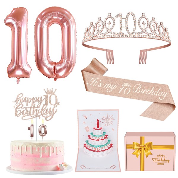 Decoraciones de 80 cumpleaños para mujer, incluyendo corona de 80 cumpleaños, banda, decoración de tartas, velas y un espejo compacto de regalo de aniversario, oro rosa, no un día más fabuloso regalo de 80 cumpleaños para mujeres