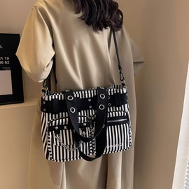 Steampunk Goth Messenger Bag, Fashion Punk Gothic Shoulder Bag, Emo Tote Bag for Travel Pouch Hiking Sport Chain Bags Women Men (White)