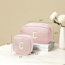 LETGO - Bolsa de maquillaje con inicial personalizada, con parches de preparación, bolsa de viaje para artículos de aseo con cierre, regalo para ella, mamá, hermana, profesora, día de San Valentín,