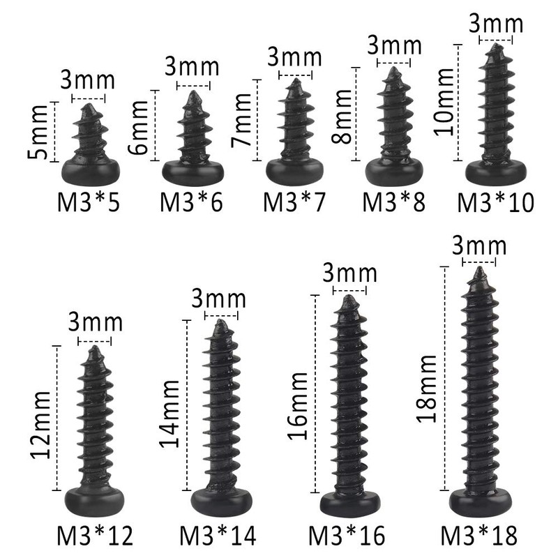 450 pieces self-tapping screws set, M3 self-tapping screws, flat head,