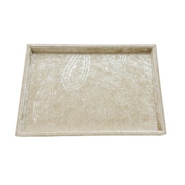 AgentMoon Exquisite Nightstand Makeup Remover Storage Tray.Jewelry Glasses Cellphone Watch Earring Wallet Charger,Luxurious Decorate Organizer. (Embossging Beige Gold)