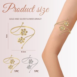 Kotkiddy 2 Piece Upper Arm Band Collar Spiral Floral Design Bracelet Boho Jewellery for Women (Gold and Silver)