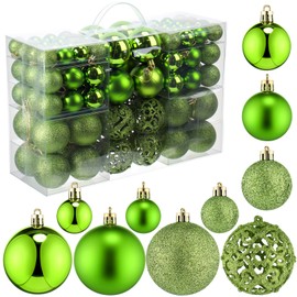 Yunsailing 100 Pcs Christmas Ball Ornaments Decorative Hanging Baubles Set Xmas Balls Seasonal Decorative Pendants for Christmas Tree Party Decorations(Olive Green)