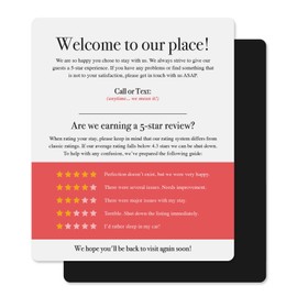 Guest Review Rating Magnet, 5" x 6" Magnetic Welcome Sign, Feedback Supplies for Vacation Homes, Guest Rooms, Airbnb, VRBO, Short-Term Rentals, Executive Suites, Hotels (Coral)