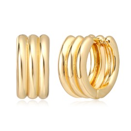 MYEARS Women Ribbed Earrings Gold Huggie Chunky Band Hoop 14K Gold Plated Small Simple Hypoallergenic Everyday Jewelry