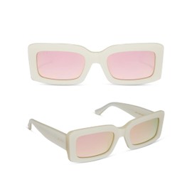 DIFF Indy Designer Rectangular Sunglasses for Women UV400, Opaline + Taupe Mirror