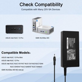 120W 6A Charger Power Supply for Intel NUC 13 Pro Mini PC Intel NUC 12 Pro Power Supply Intel NUC NUC13VYKi7 Asus ROG Swift PG279QM ROG Strix XG349C Gaming VG289Q VG32U Monitor Power Supply