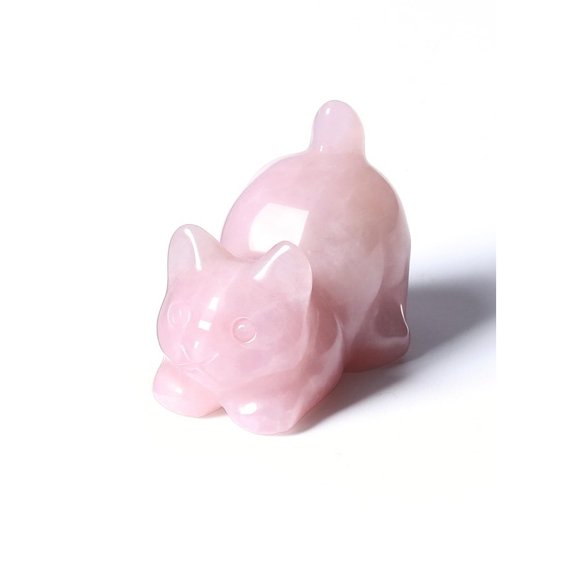 JSDDE Rose Quartz Crystal Cat Figurine for Cats Lovers Cute