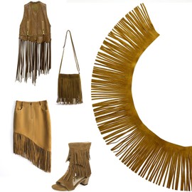 OHYER 2 Metres Long (x 10 cm Diameter) Suede Fringe Ribbon DIY Hem Dress Garment Garment Bag Fringe Ribbon Fringe Trim Fringe Skirt for DIY Sewing Decoration Fringe Crafts (Camel Colour)