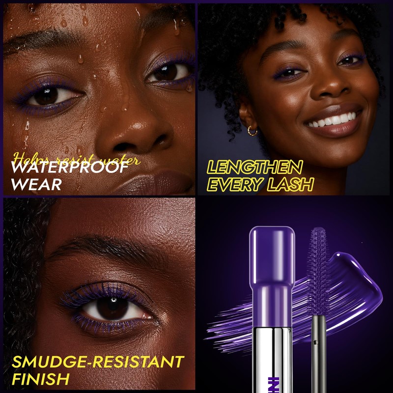 Colorful Mascara,Waterproof Long Lasting Volumizing Lengthening Mascara,Smudge-Proof Buildable Mascara With