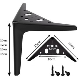 Furniture Leg Metal Set of 4, Black Modern Iron Diamond Triangle Furniture Feet DIY Alternative Suitable for Cabinets Cupboards Sofa Chairs Ottomans Desks etc. (Black, 18cm)