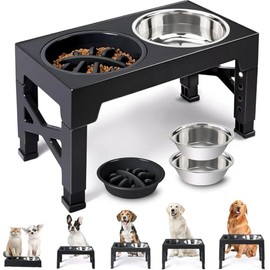 LUKITO 3pcs Comedero Elevado para Perro con 2 Cuencos De Acero Inoxidable Y 1 Plato para Alimentación Lenta