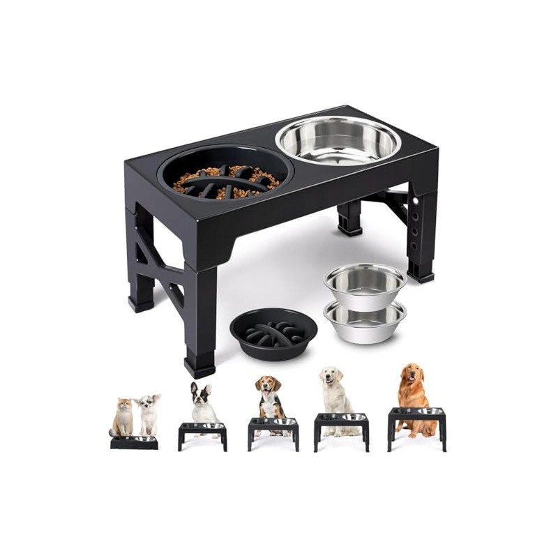 LUKITO 3pcs Comedero Elevado para Perro con 2 Cuencos De