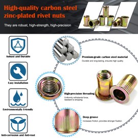 Rivet Nut, Ktehloy 150Pcs 8-32UNC Carbon Steel Flat Head Rivnut Threaded Insert Nut, Zinc Plated Carbon Steel Nut Inserts, Knurled Body (8-32)
