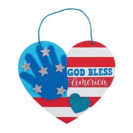 Patriotic God Bless America Heart-Shaped Handprint Sign Craft Kit, Makes 12